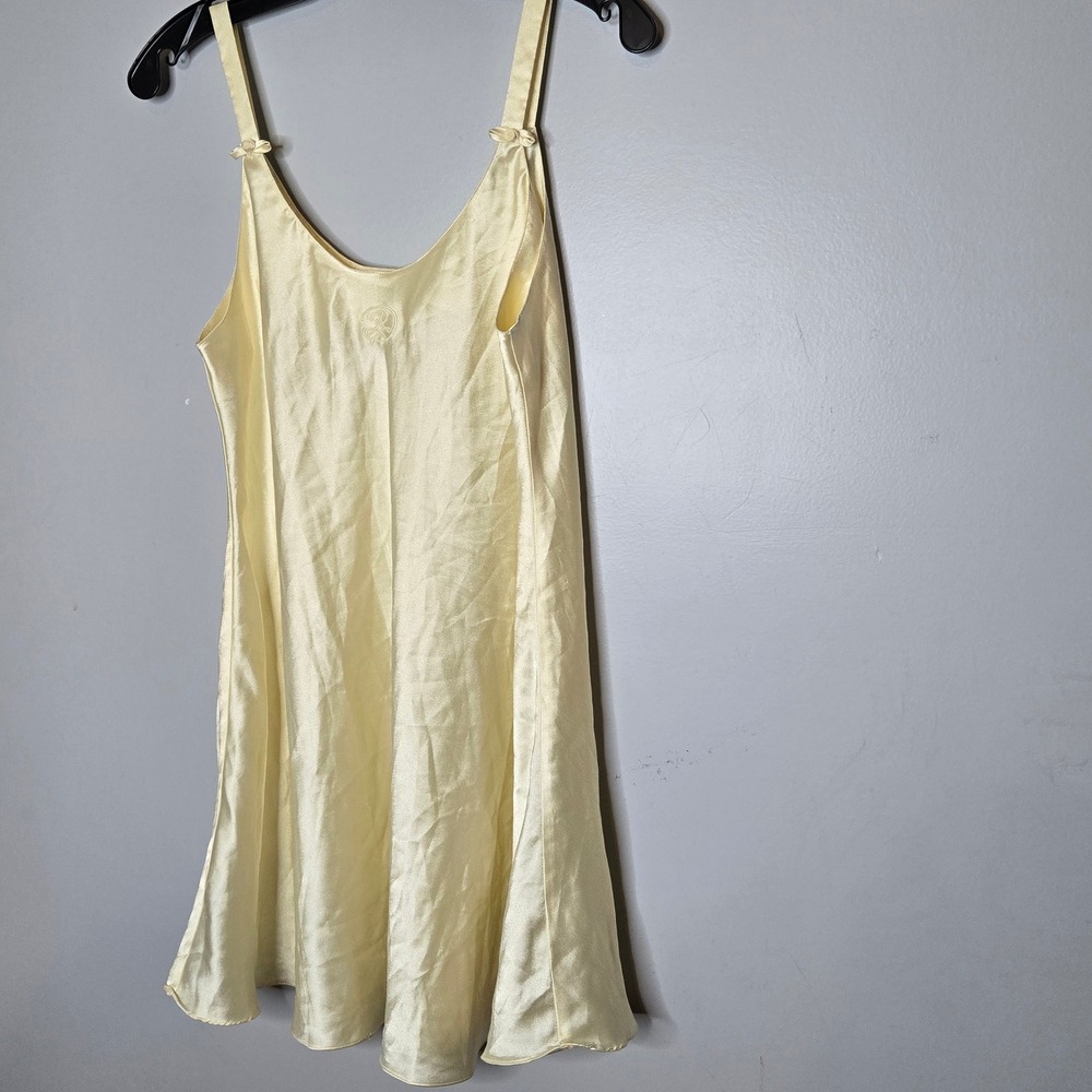 Vtg Oscar de la Renta Pale Yellow Satin Slip Dress Cami Nightgown Logo M L - Picture 5 of 7